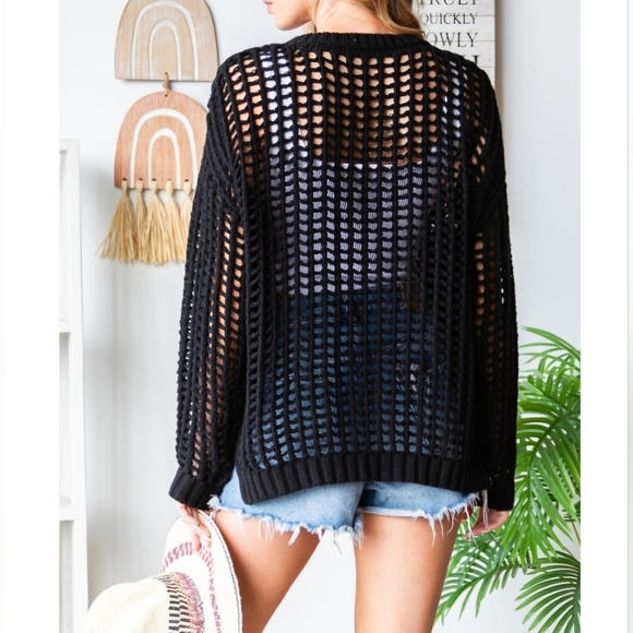 #464 🛑48 S,M,L Chic Boho Loose Fit Crochet Sweater Top - Picture 13 of 15